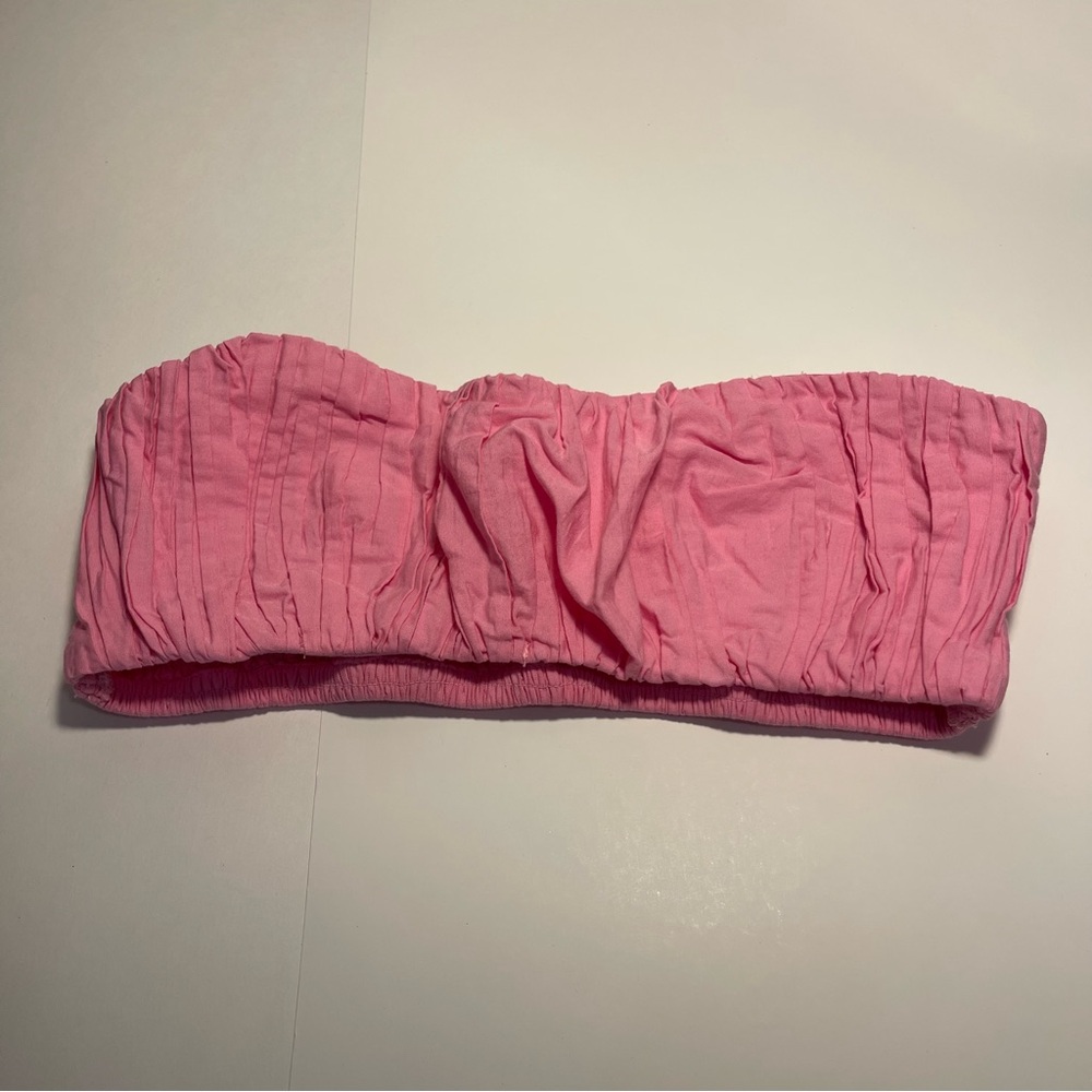 By Anthropologie Poplin Mini Crop Top ruched Strapless Bra top Gathered XXS